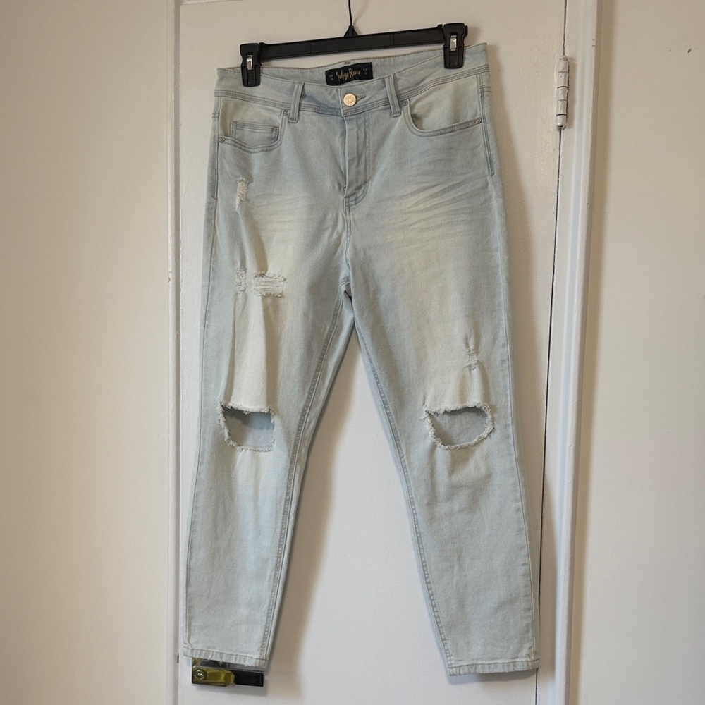 Indigo Rein Light Blue Distressed Boyfriend Jeans